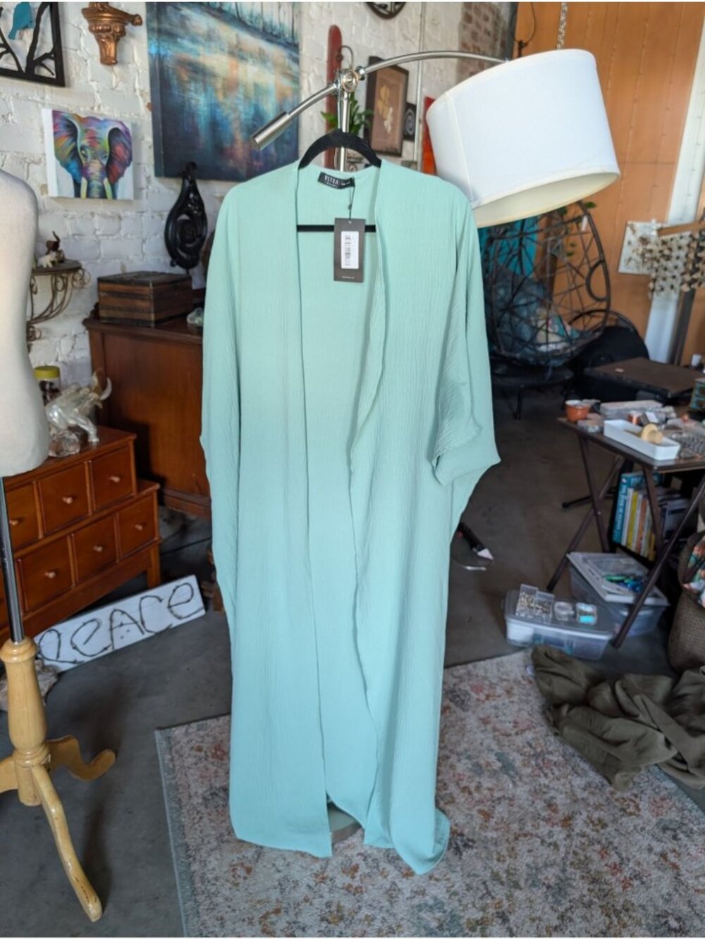 Refka seafoam green open one size open summer jacket kimono style